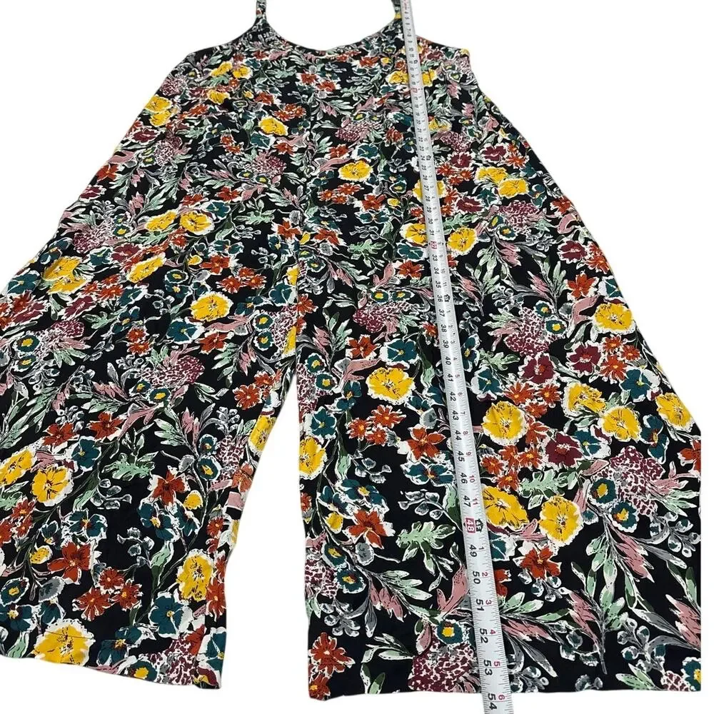 Natural Life Womens XL Floral Jumpsuit Colorful Boho Wide Leg Pockets Artsy